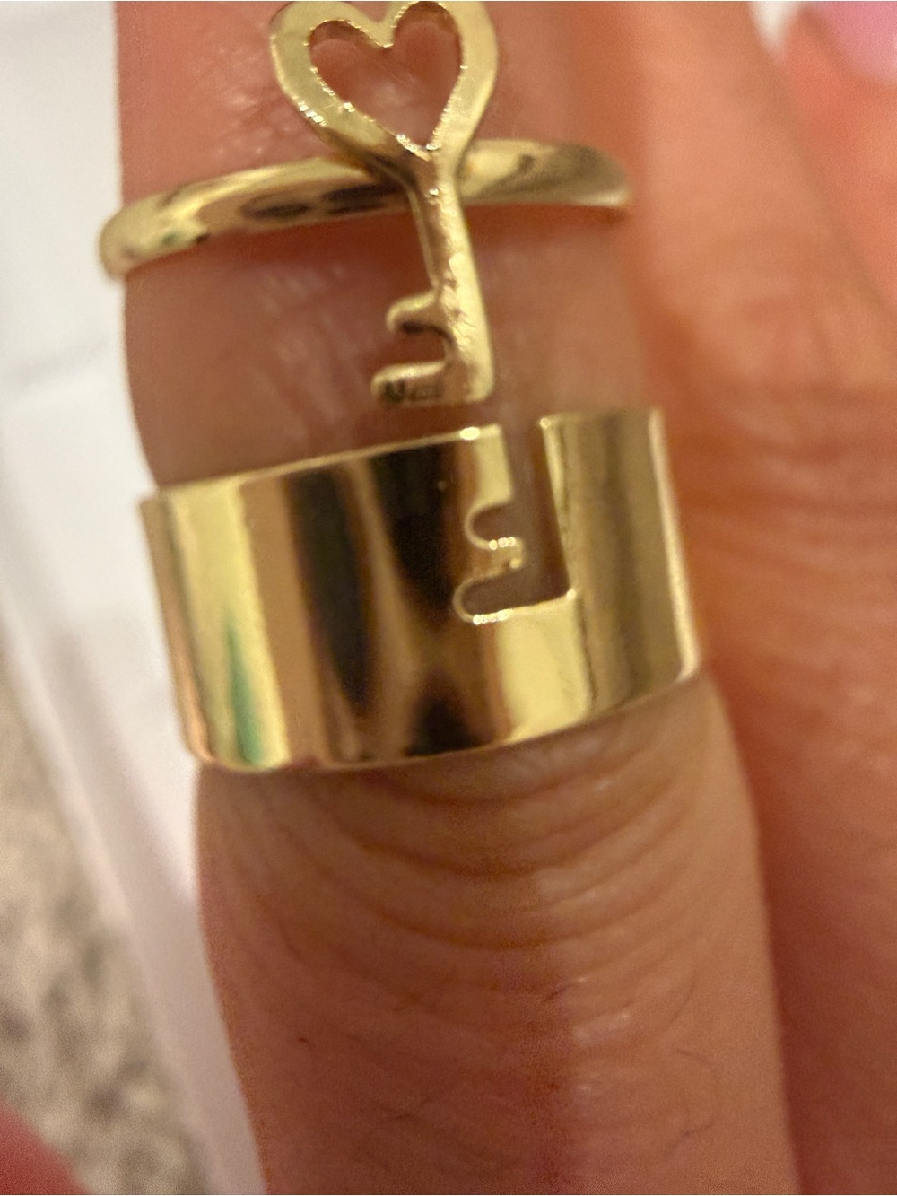 Gold Key and Puzzle Piece Ring Set